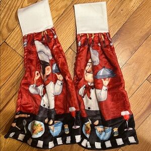Chef Kitchen hanging Towels with Red and Black Design 2 included